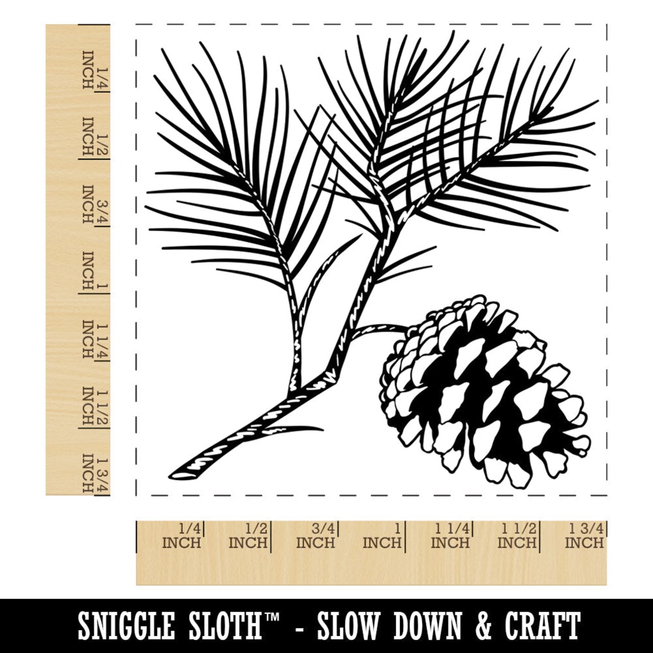 Pine Tree Branch with Pinecone Cone Winter Square Rubber Stamp for Stamping Crafting